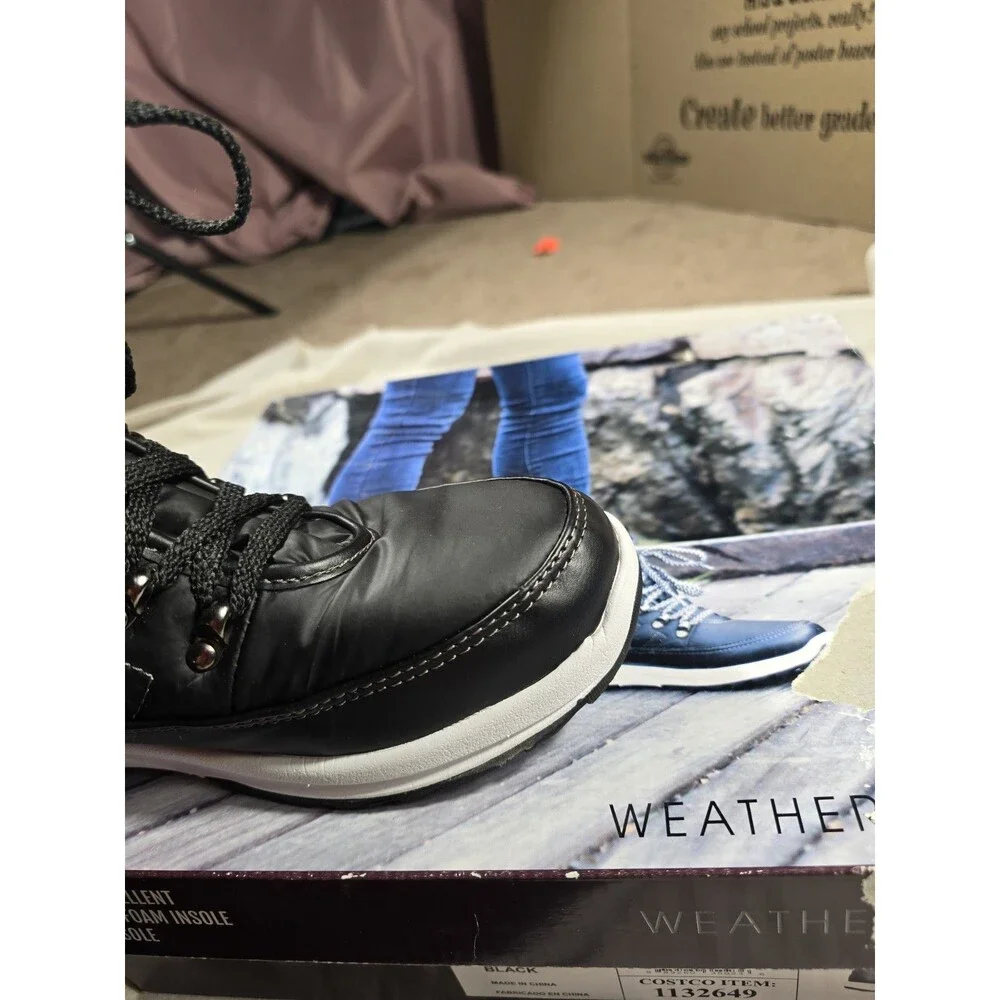 sz 10M - Weatherproof Womens Alexa 1132649 Black Round Toe Lace Up Ankle Boots